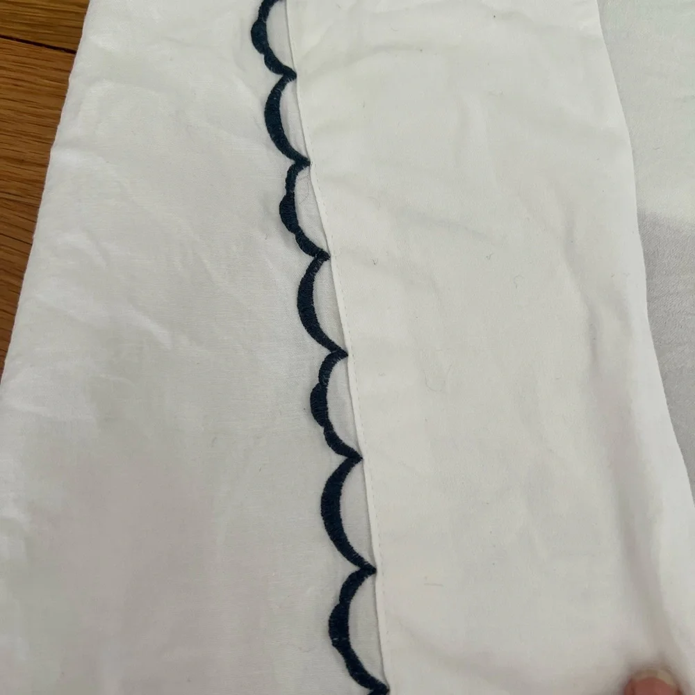 White Bedspread with navy Trim